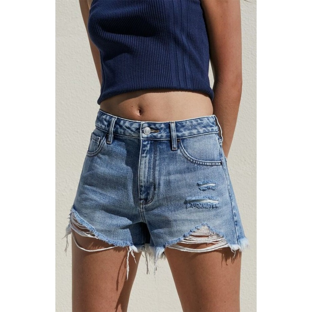 PacSun Women's Light Indigo Wash High‎ Rise Ripped Denim Shorts Festival Y2K 27